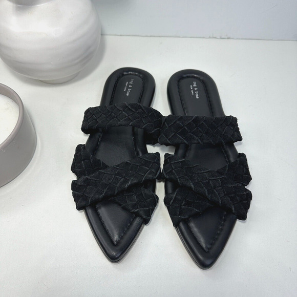 New Rag & Bone Lewis Braided Sandal Suede Pointed-Toe Black Women 36.5/6 NWOB - Picture 3 of 7